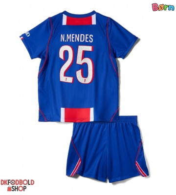 Paris Saint-Germain Nuno Mendes #25 Hjemmebanesæt Børn 2026-27 Kort ærmer (+ korte bukser)